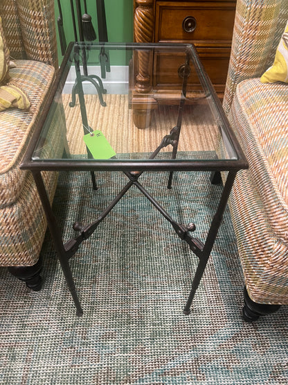 Wrought Iron Small Glass Top Side Table
