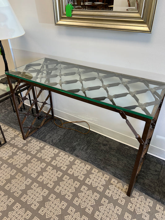 Iron And Glass Top Console
