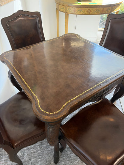 Baker Game Table With Four Leather Chairs