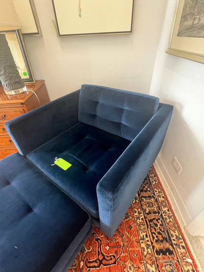 Room & Board Cobalt Velvet Club Chair & Ottoman