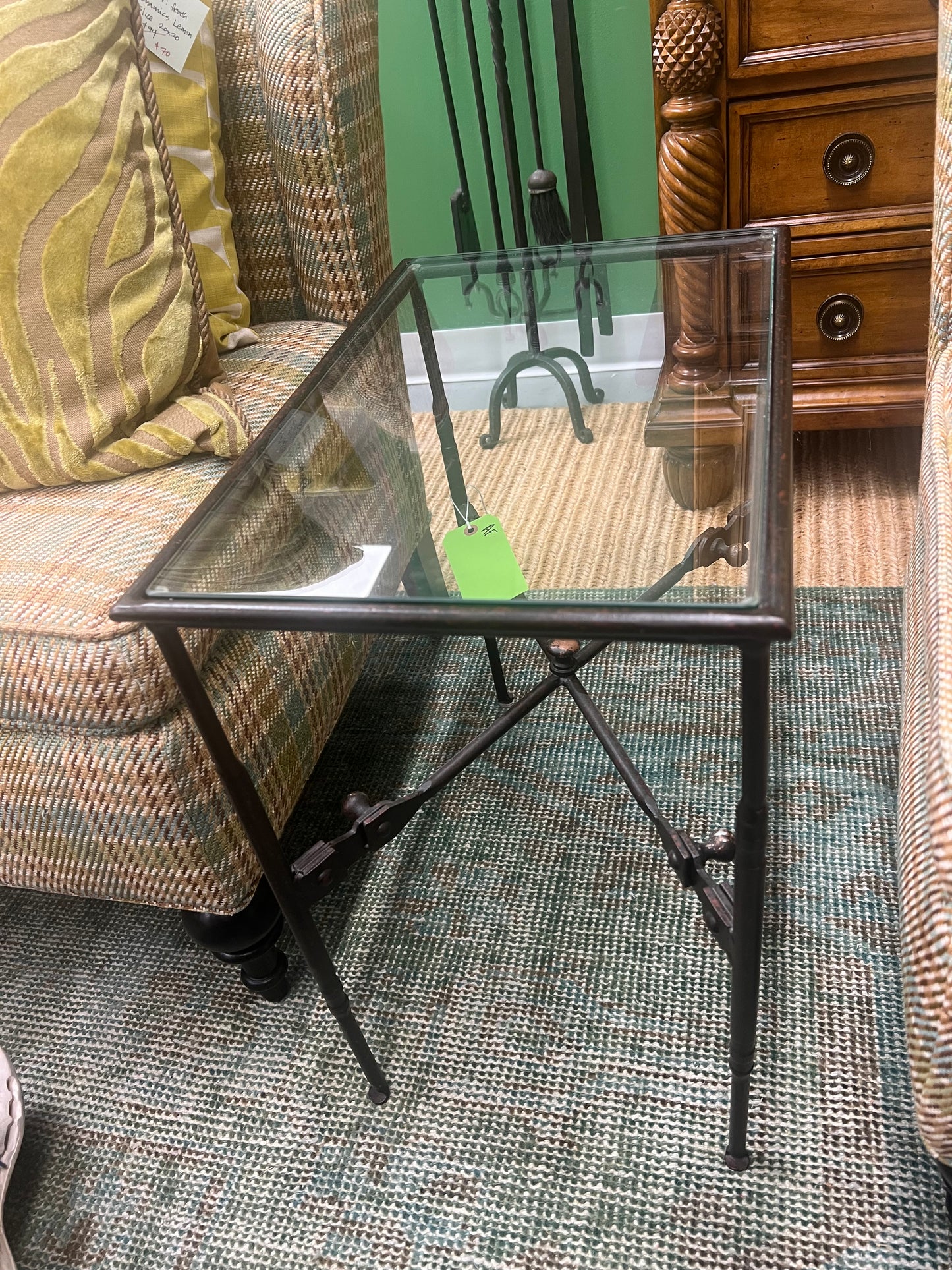 Wrought Iron Small Glass Top Side Table