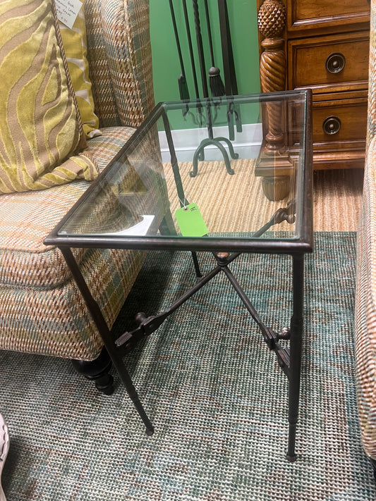 Wrought Iron Small Glass Top Side Table
