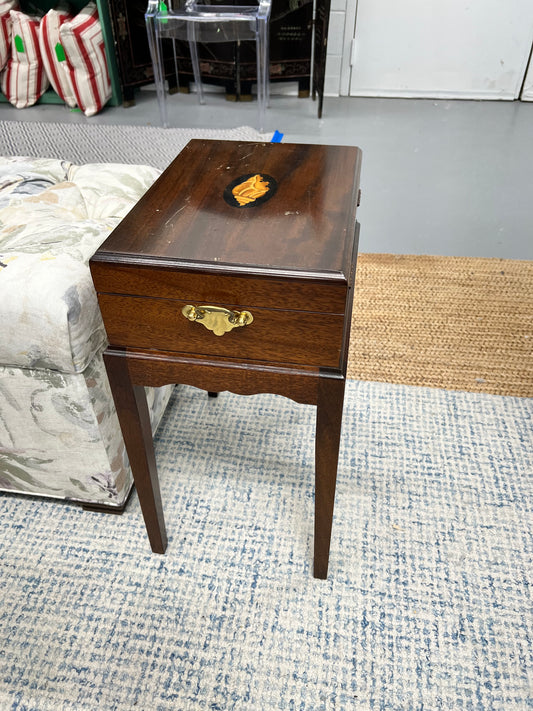 Wood Side Table With Shell Inlay