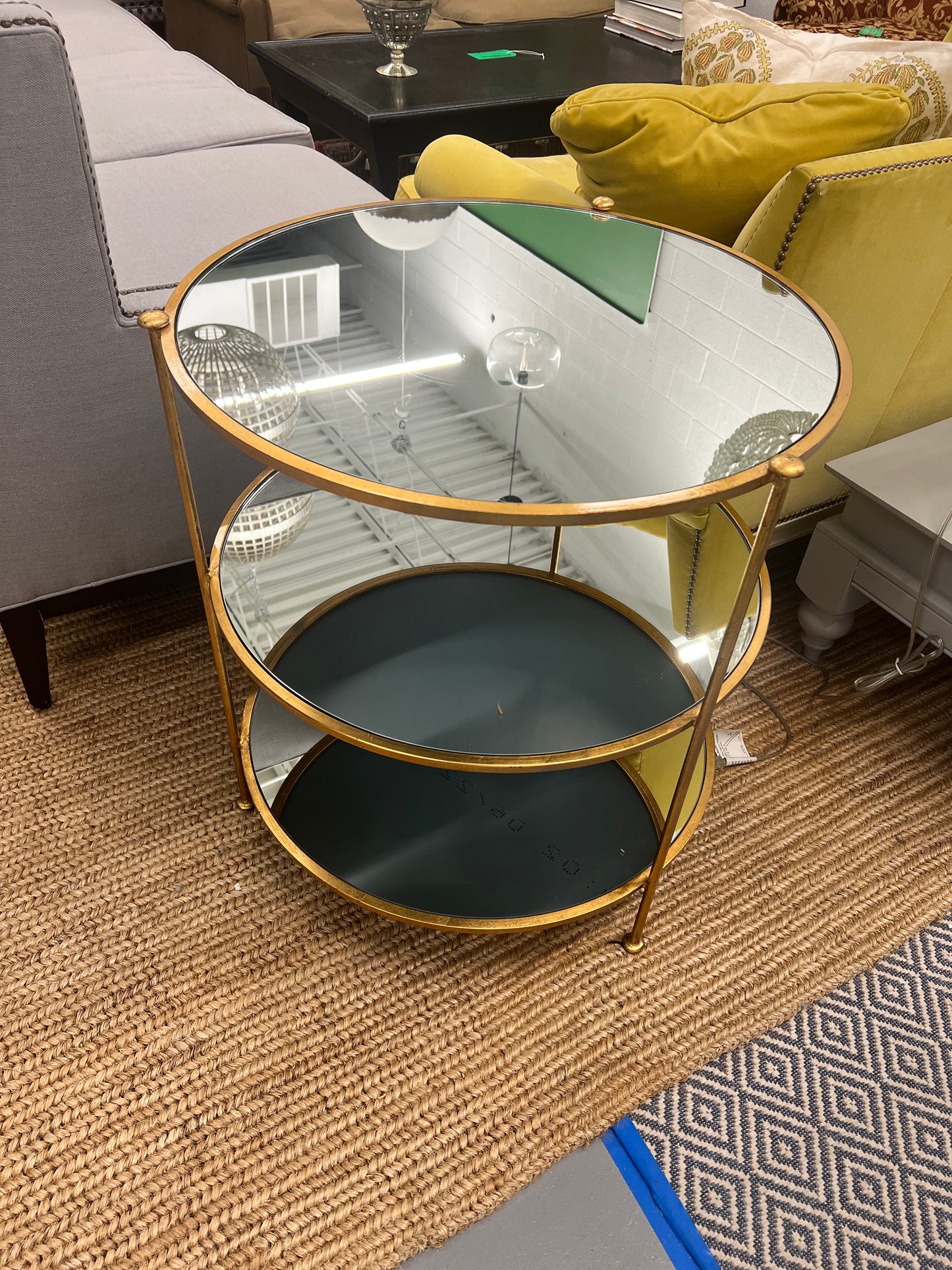 Worlds Away 3 Tier Gold Leaf Side Table With Mirrored Shelves