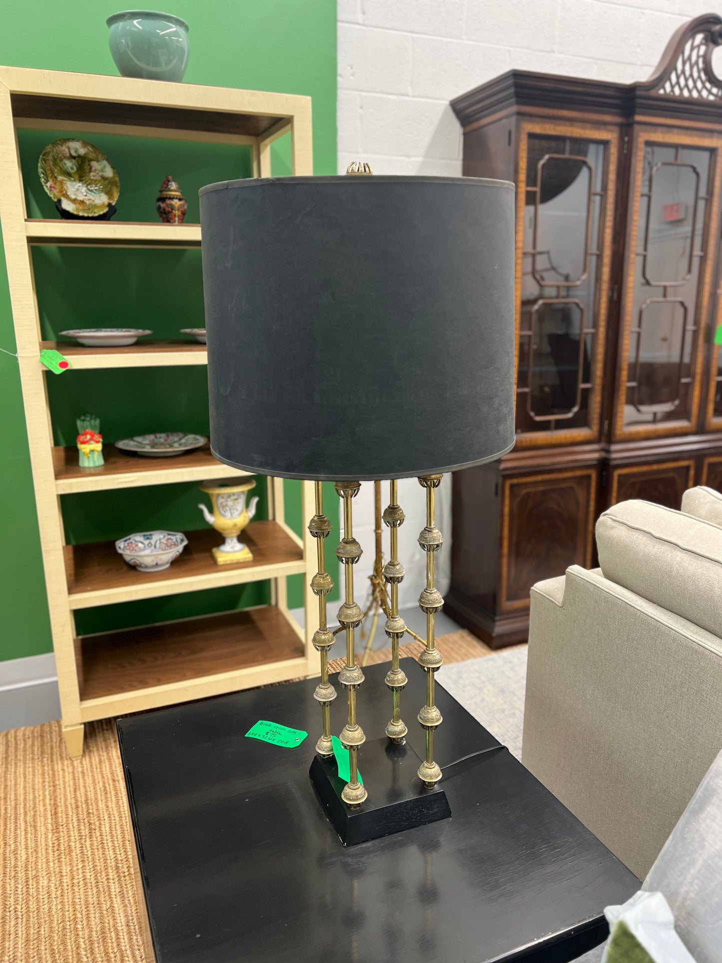 Large Vintage Brass Lamps With Black Shade