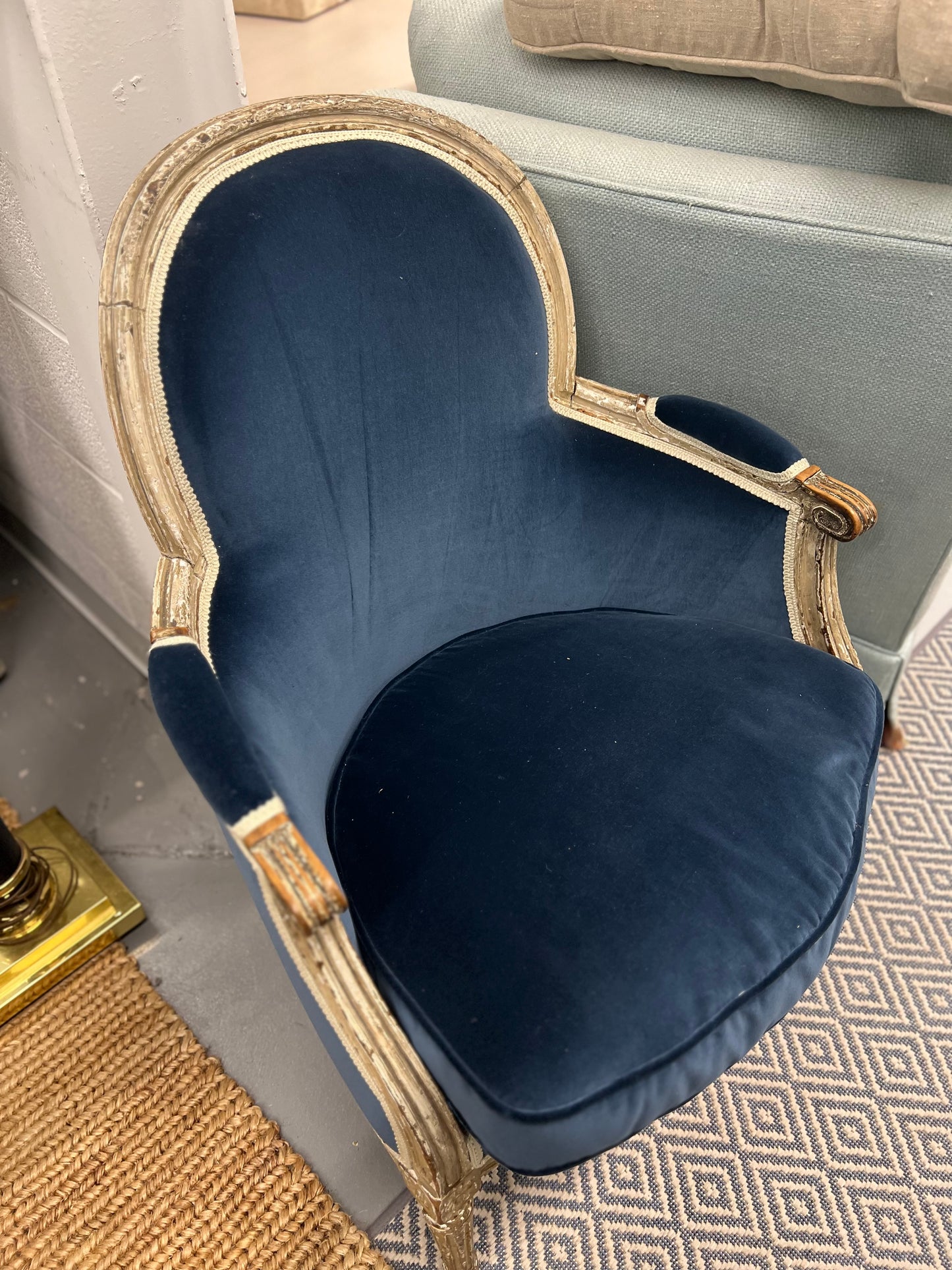 Louis XV Style Arm Chair In Blue Velvet
