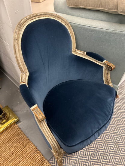 Louis XV Style Arm Chair In Blue Velvet