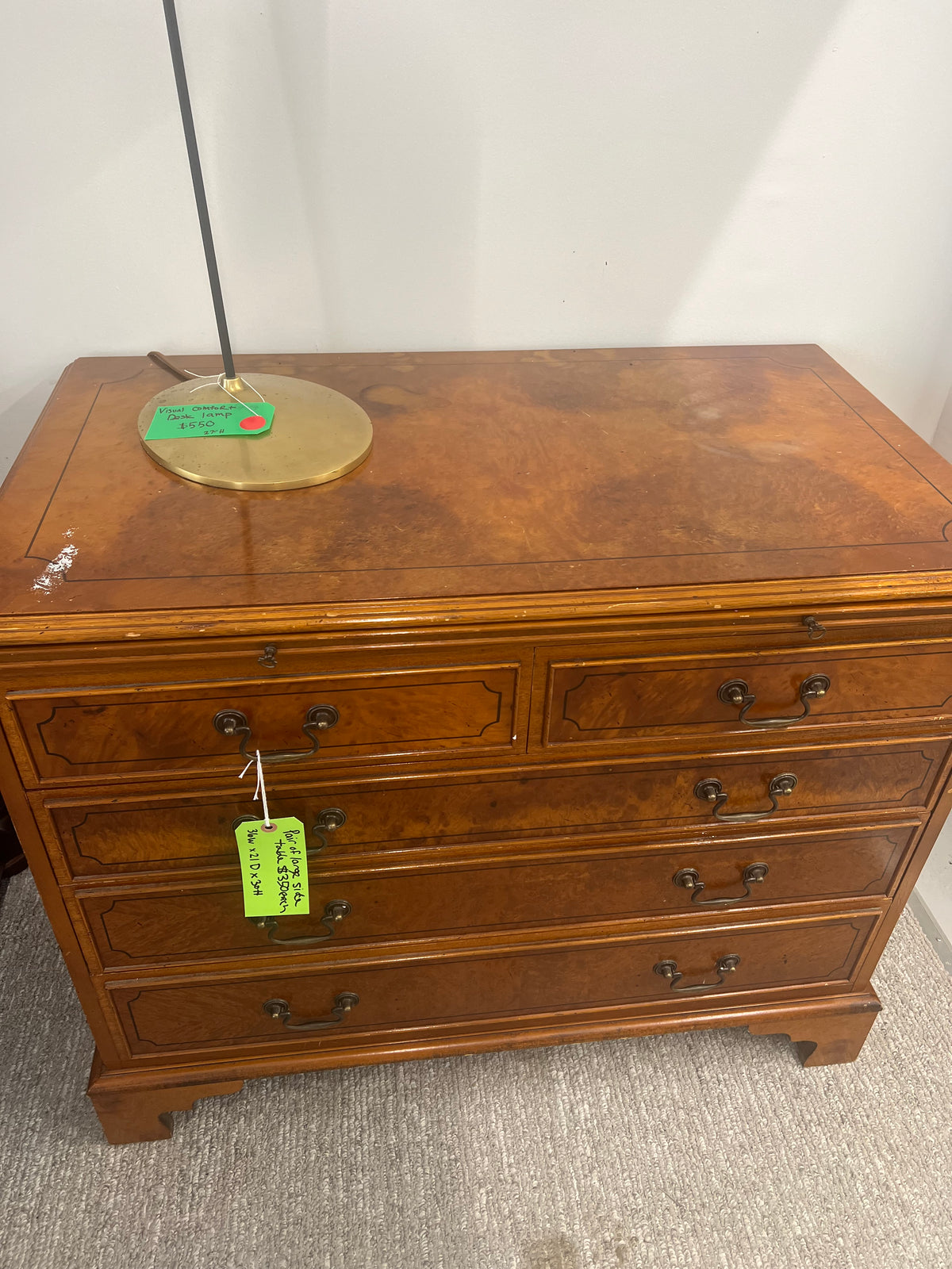 Five Drawer Burled Wood Chest