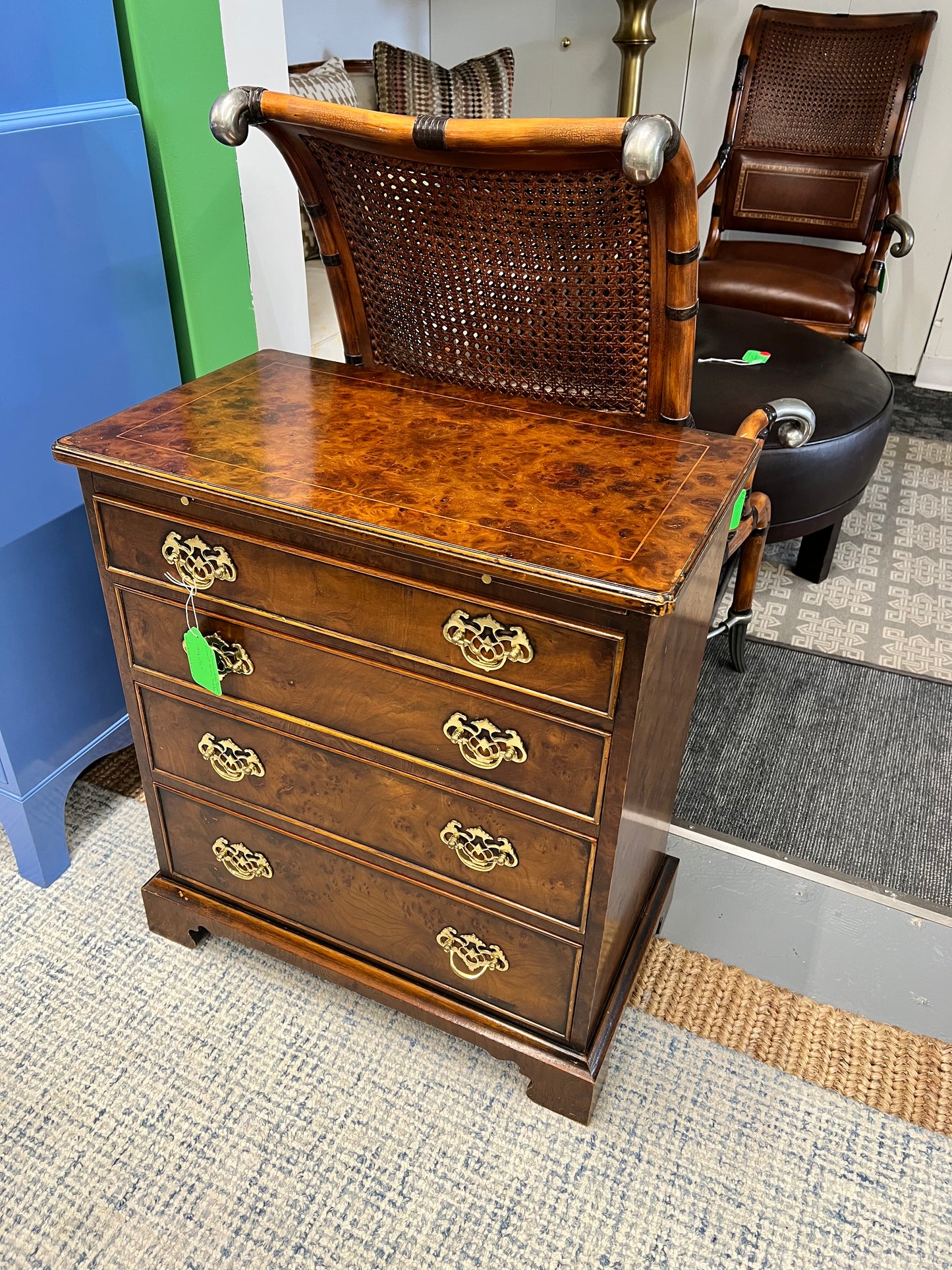 Small Burled Wood Four Drawer Chest