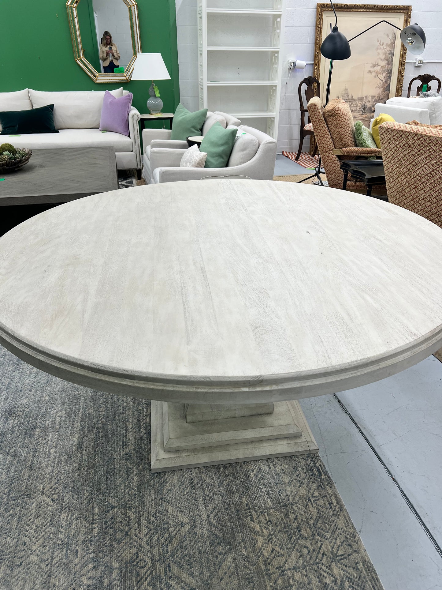 Ballard Design 60” Pedestal Dining Table In Mango Wood