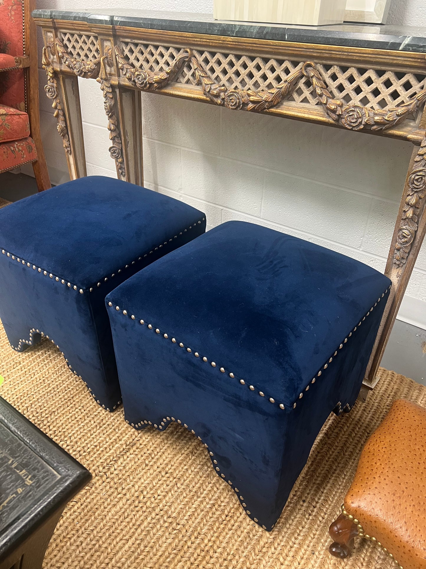 Cobalt Velvet Stool