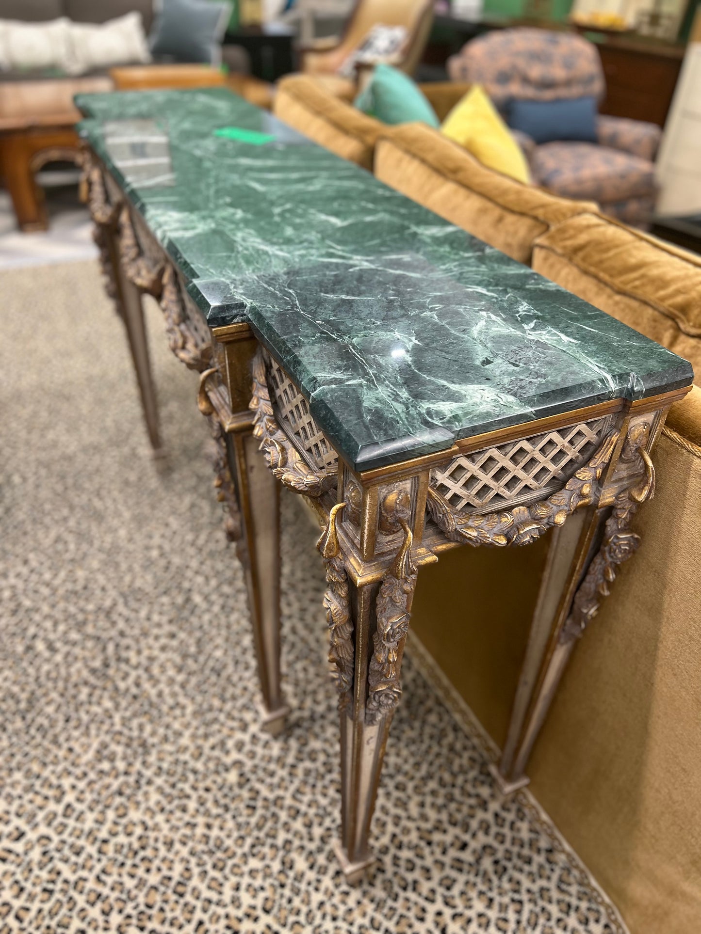 Italian Made French Louis XVI Style Marble Console With Gold Leaf