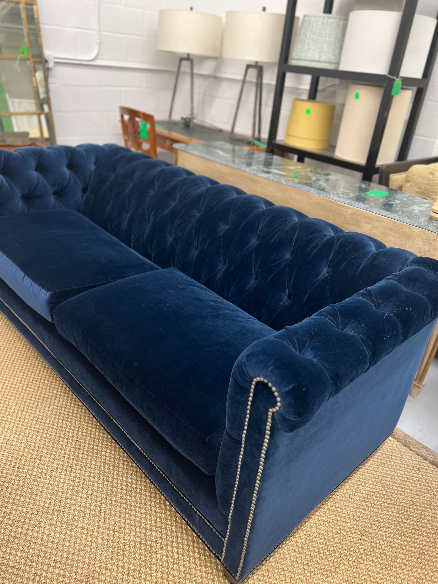 Custom Blue Velvet Sofa