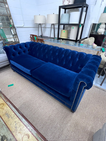 Custom Blue Velvet Sofa