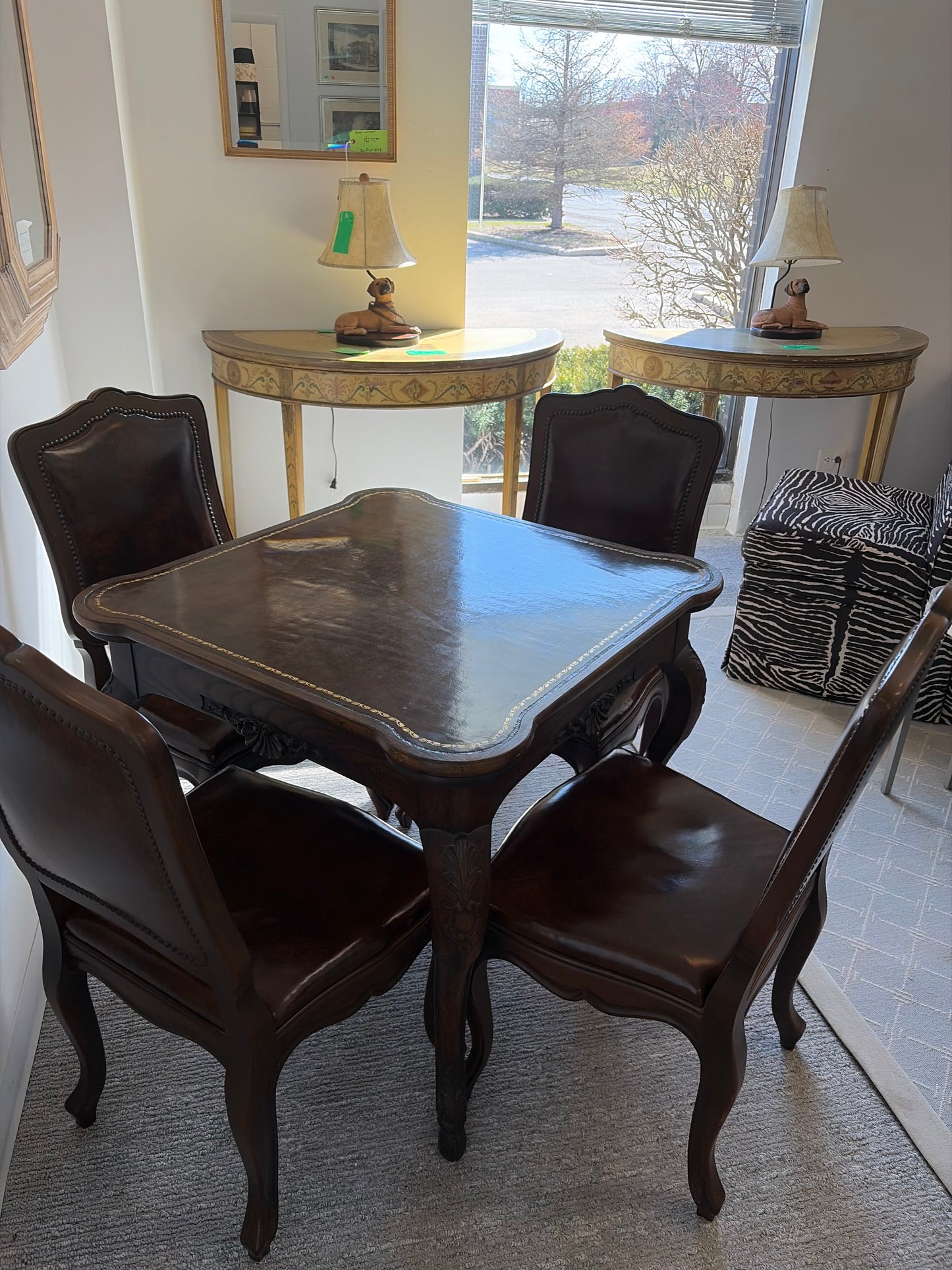 Baker Game Table With Four Leather Chairs