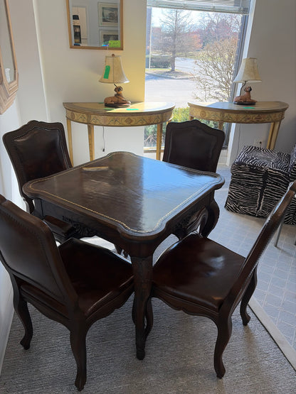 Baker Game Table With Four Leather Chairs