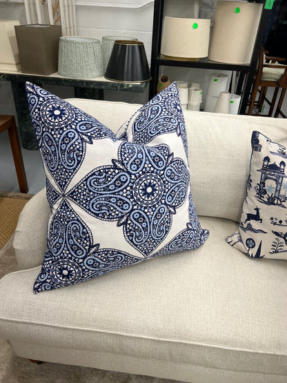 Bedside Manor Blue And White Medallion Pillow