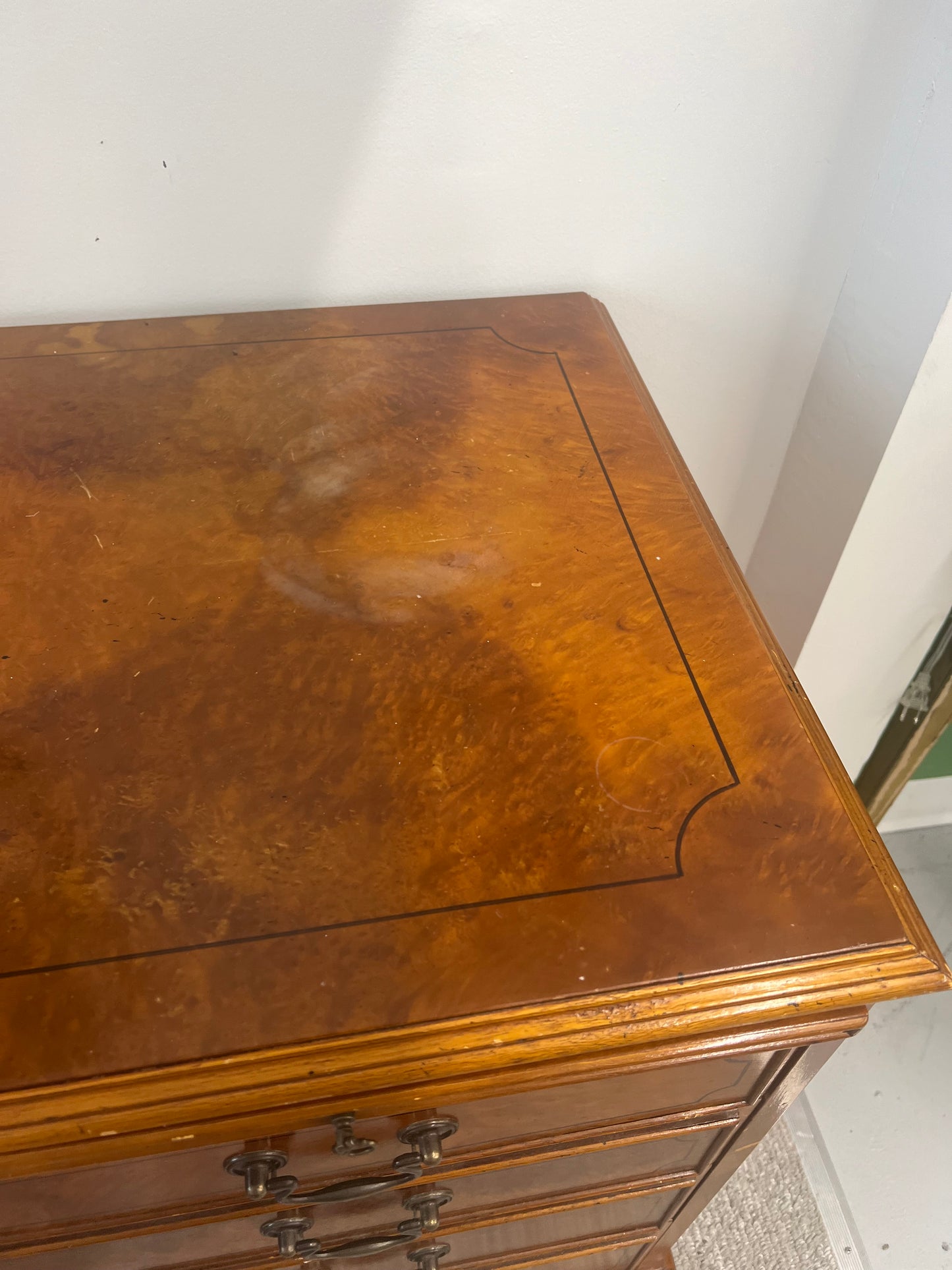 Five Drawer Burled Wood Chest