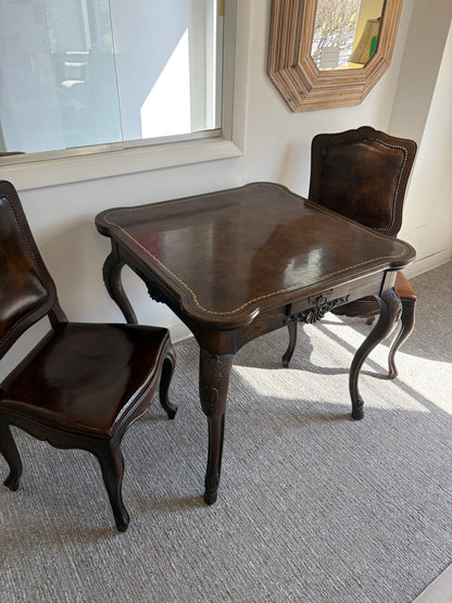 Baker Game Table With Four Leather Chairs
