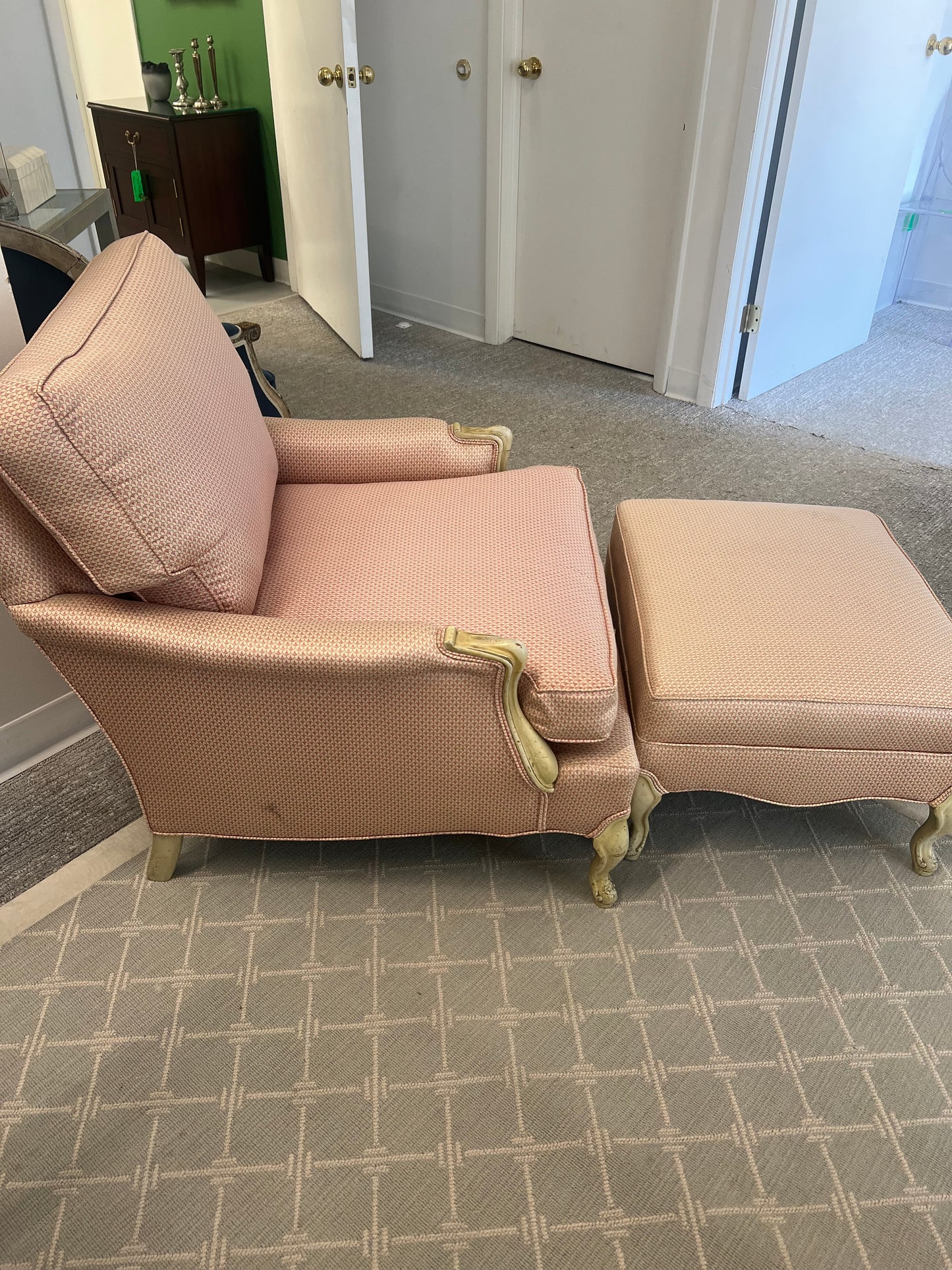French Silk Chair With Ottoman