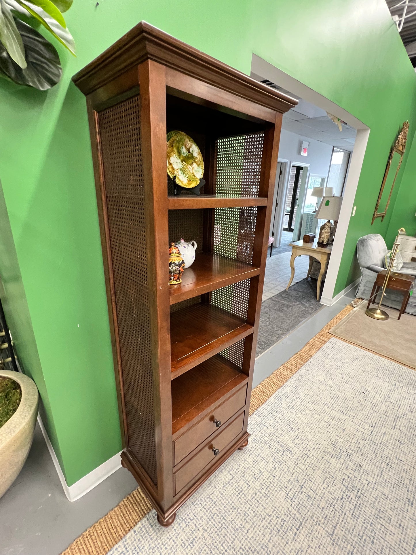 Tall Book Shelf With Cane Sides