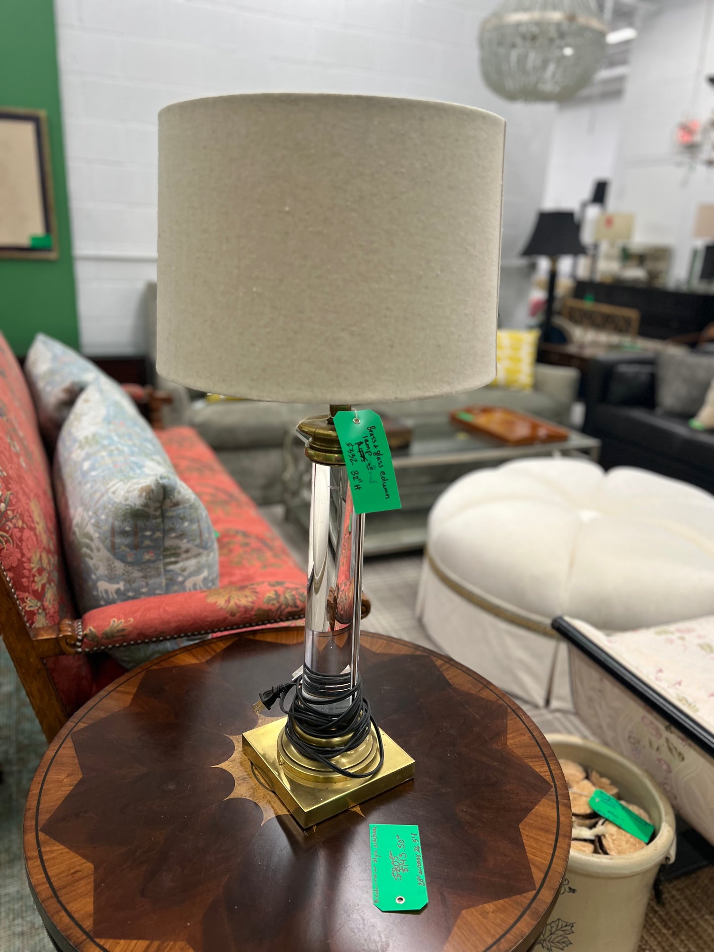 Brass And Glass Column Lamp