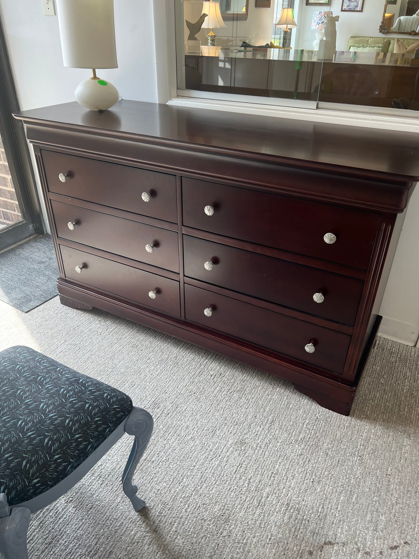 Long Dark Wood 6 Drawer Dresser