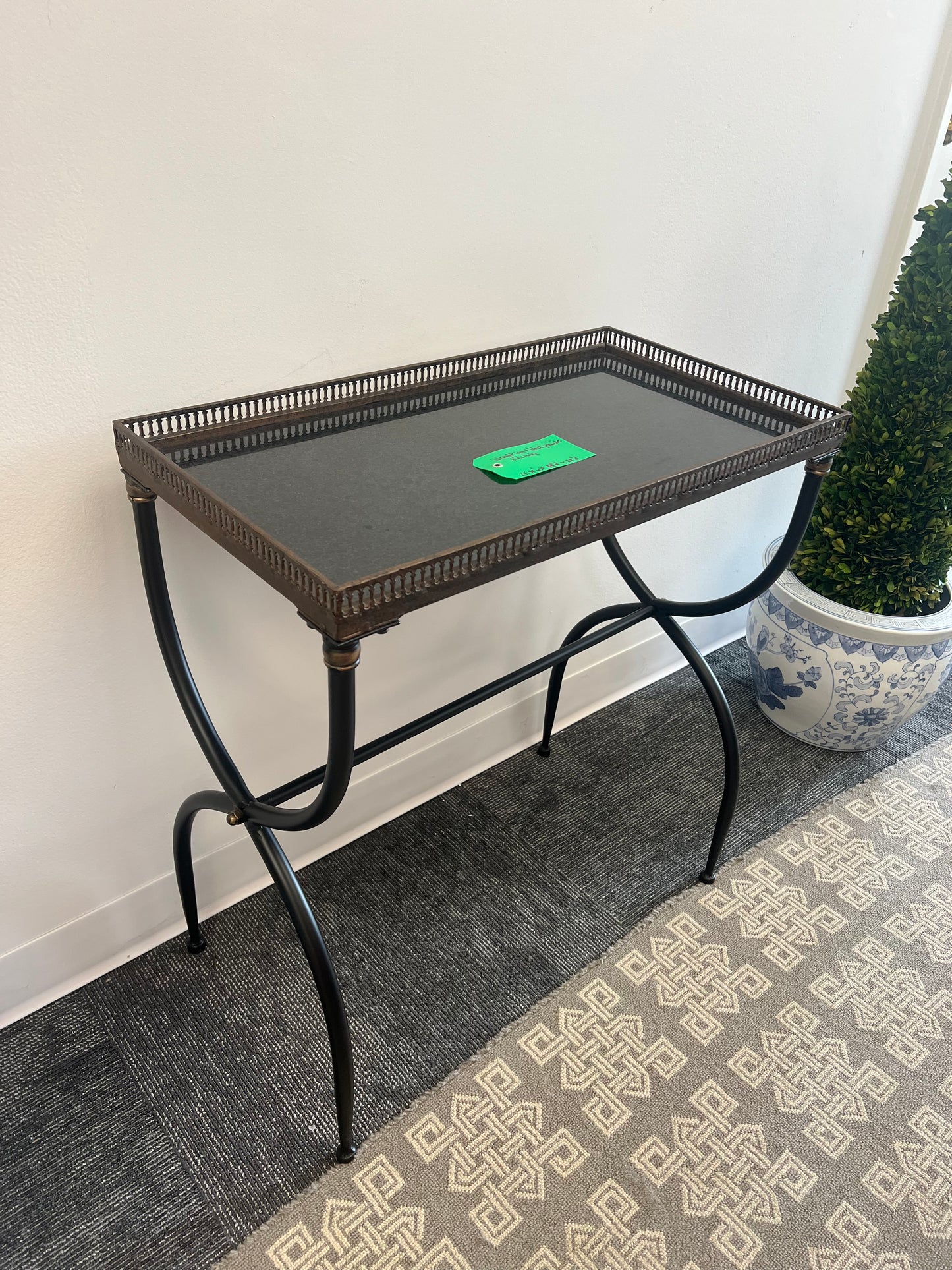 Wrought Iron black Granite Side Table