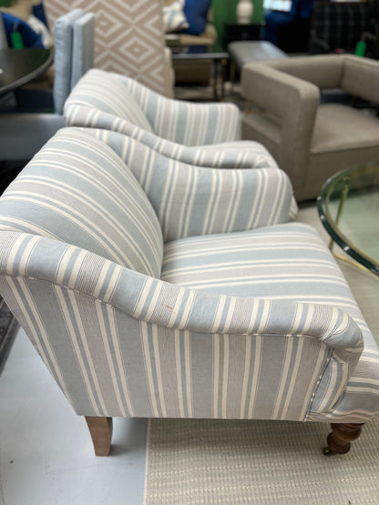 Blue Striped Club Chair On Caster