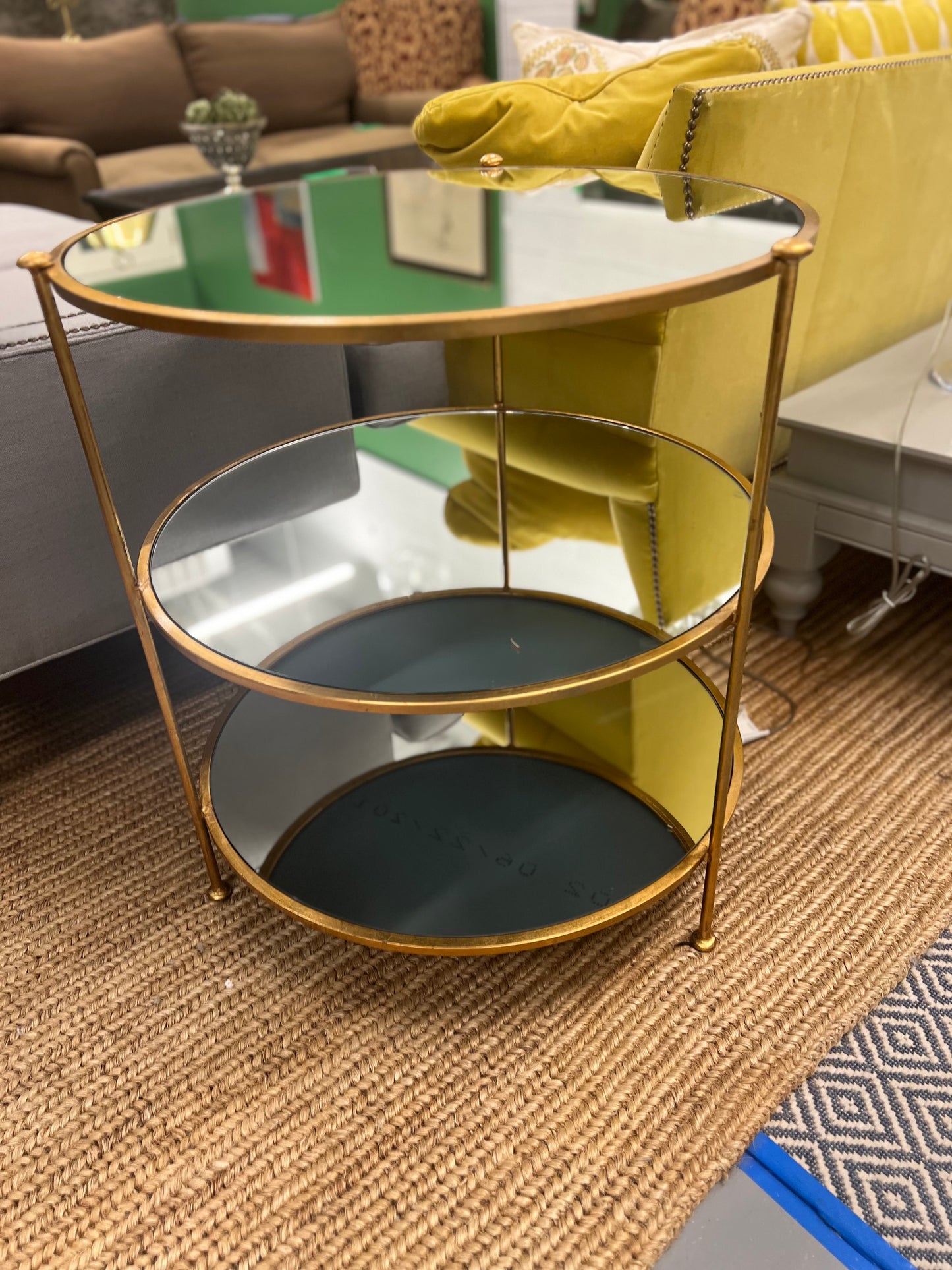 Worlds Away 3 Tier Gold Leaf Side Table With Mirrored Shelves