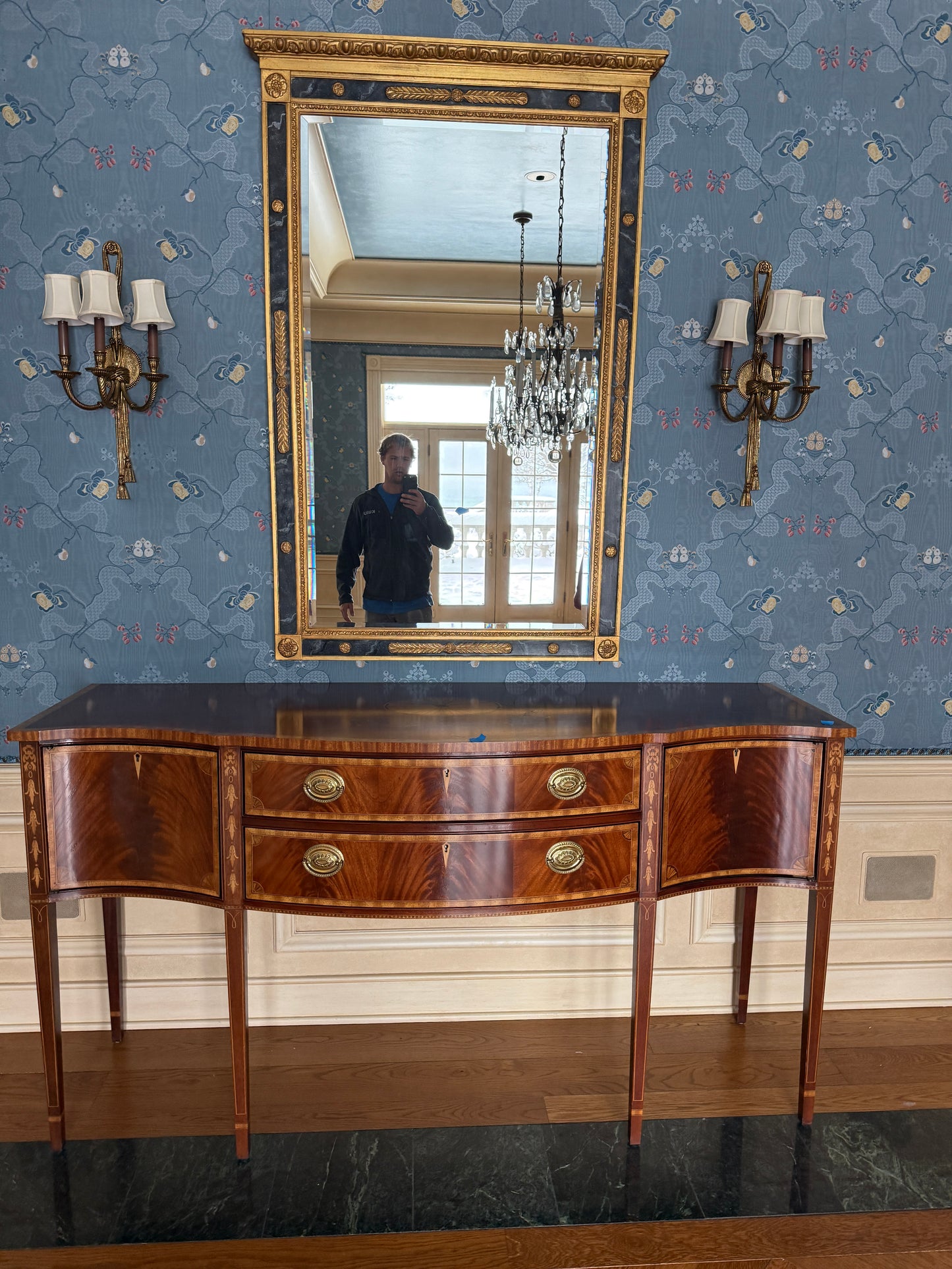 Councill Federal Style Mahogany & Satinwood Serpentine Sideboard