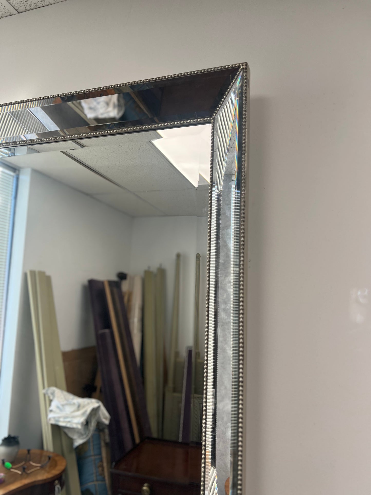 Antique Beveled Beaded Frame Wall Mirror