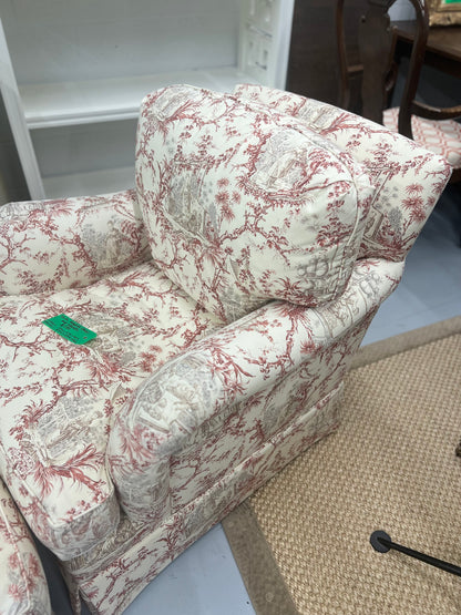 Red Toile Chair With Ottoman