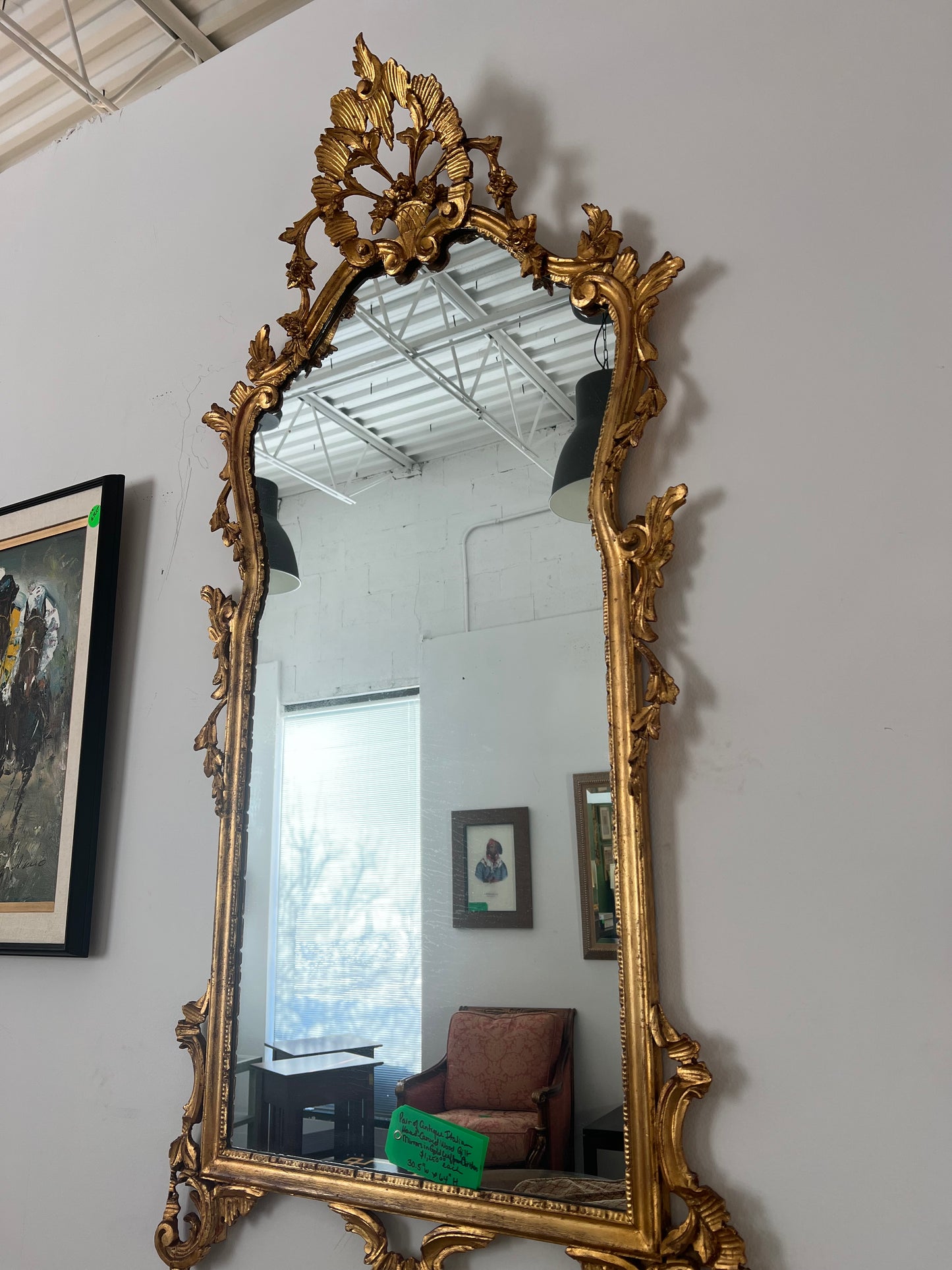 Antique Italian Hand Carved Wood Gilt Mirror In Gold Leaf