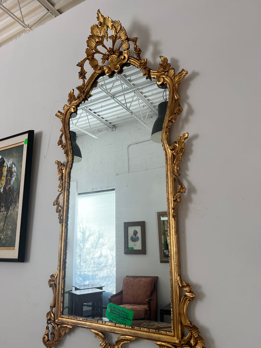 Antique Italian Hand Carved Wood Gilt Mirror In Gold Leaf