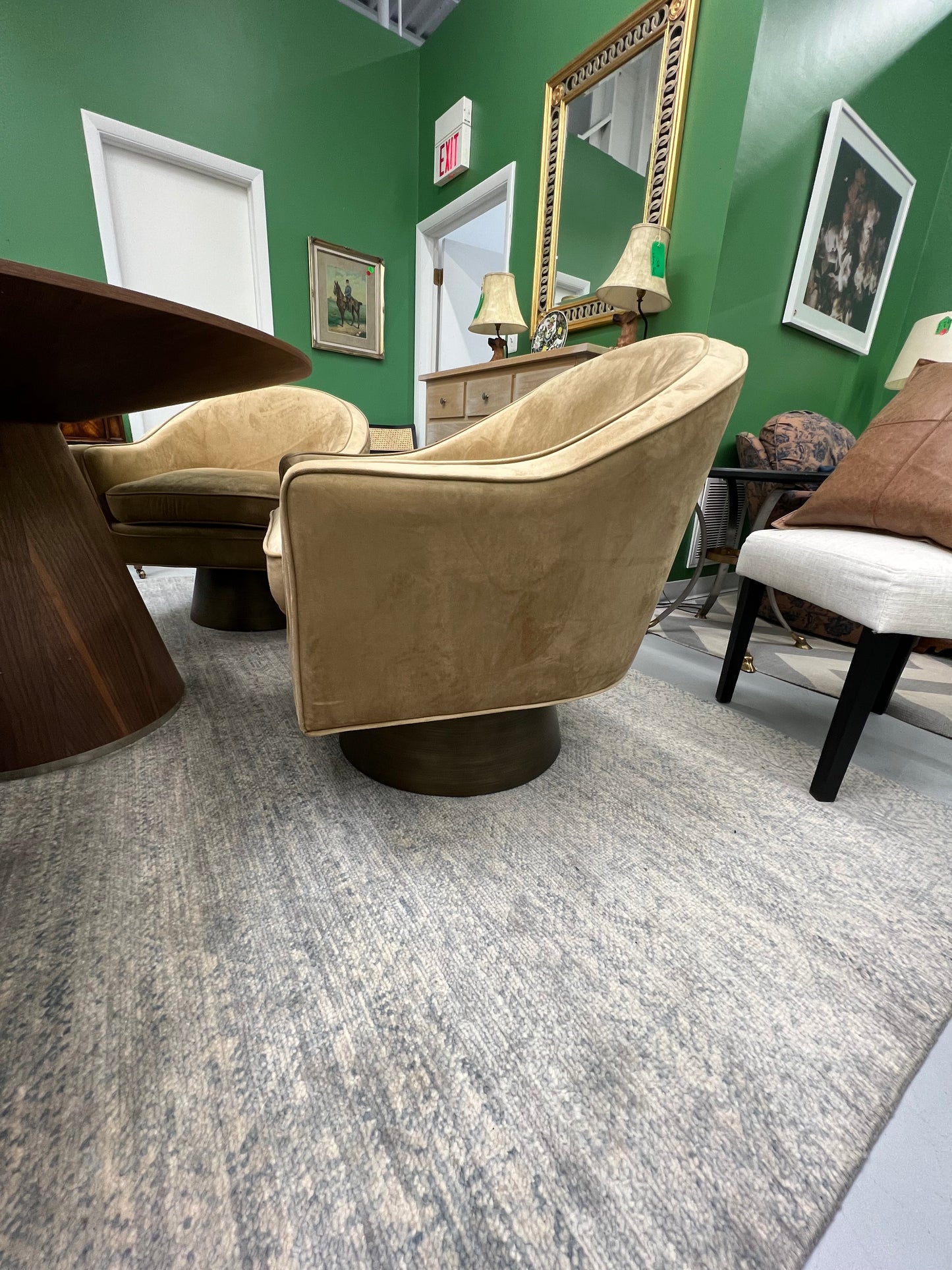 Mathew Izzo Home Dominic Camel Velvet Barrel Back Swivel