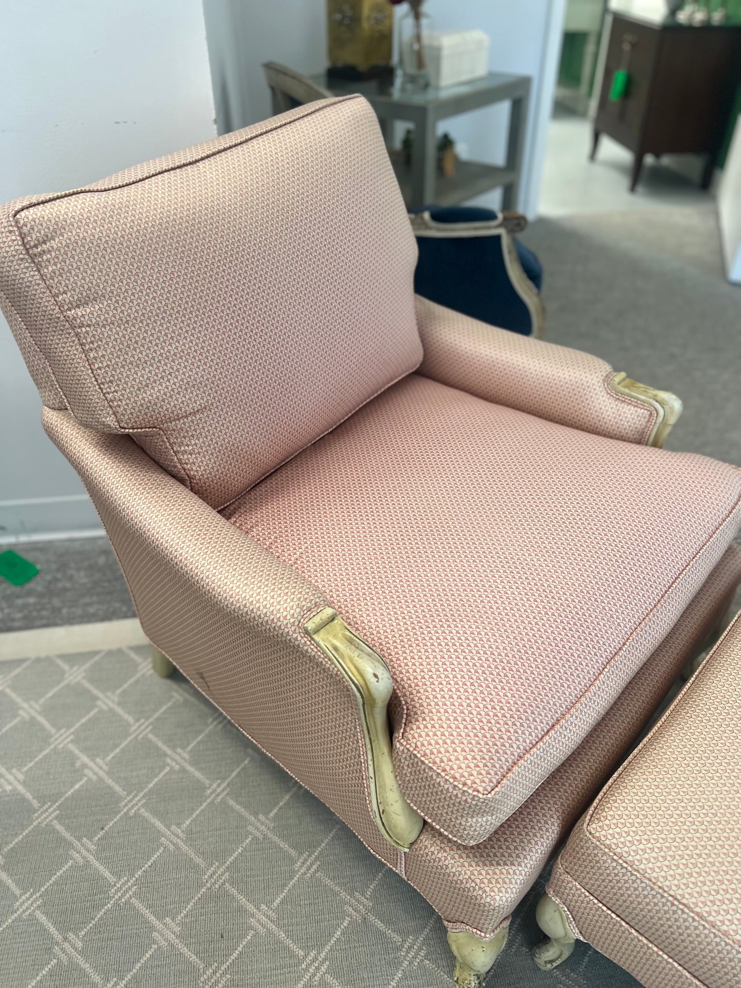 French Silk Chair With Ottoman
