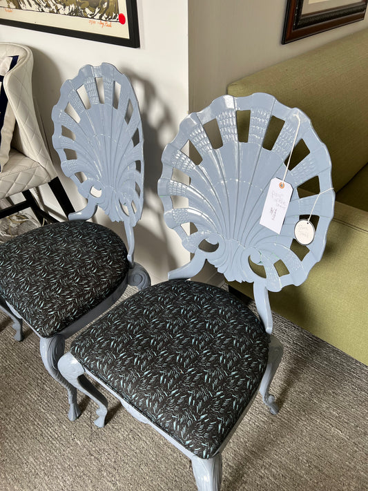 Blue Gray Metal Back And Upholstered Chair
