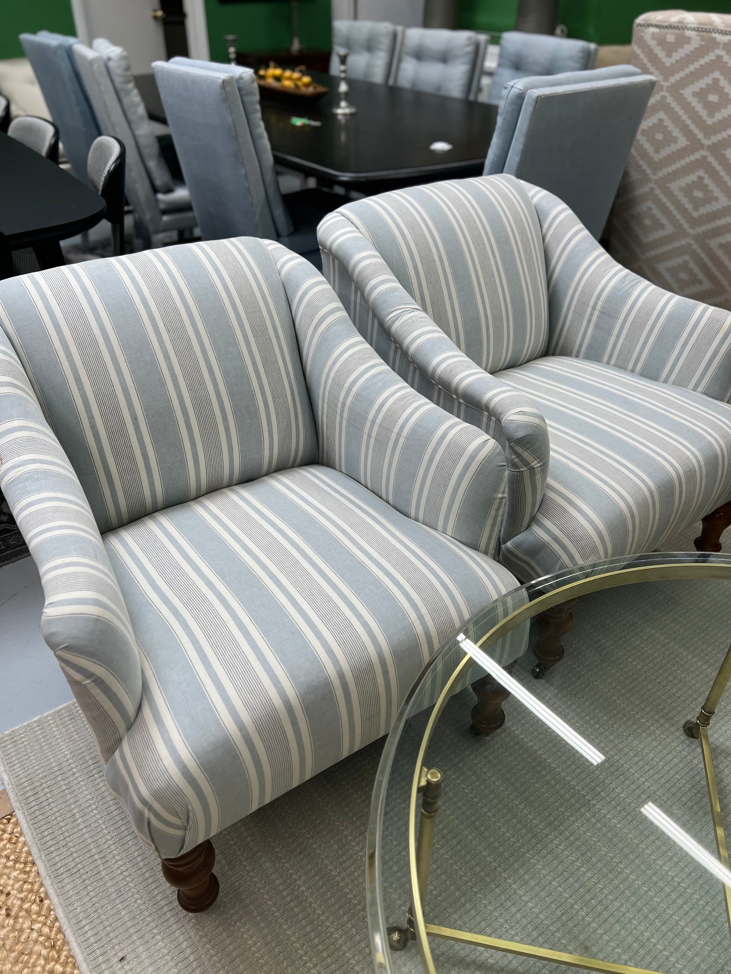 Blue Striped Club Chair On Caster