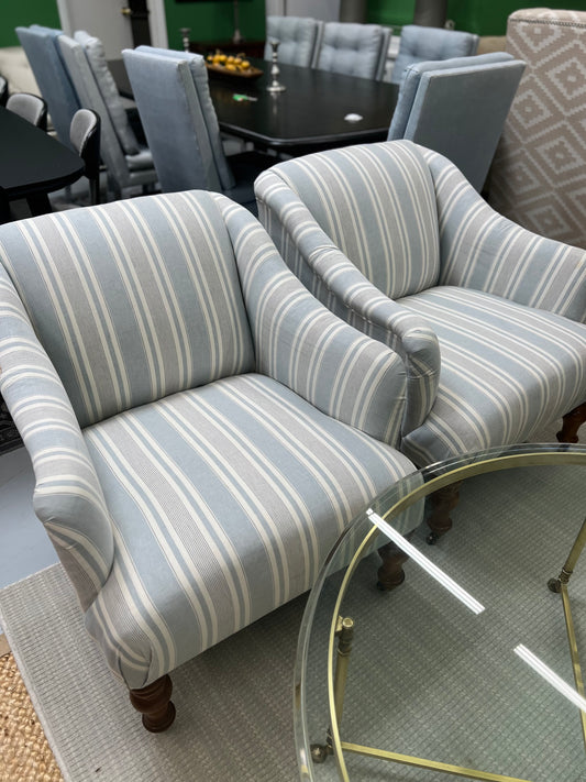 Blue Striped Club Chair On Caster