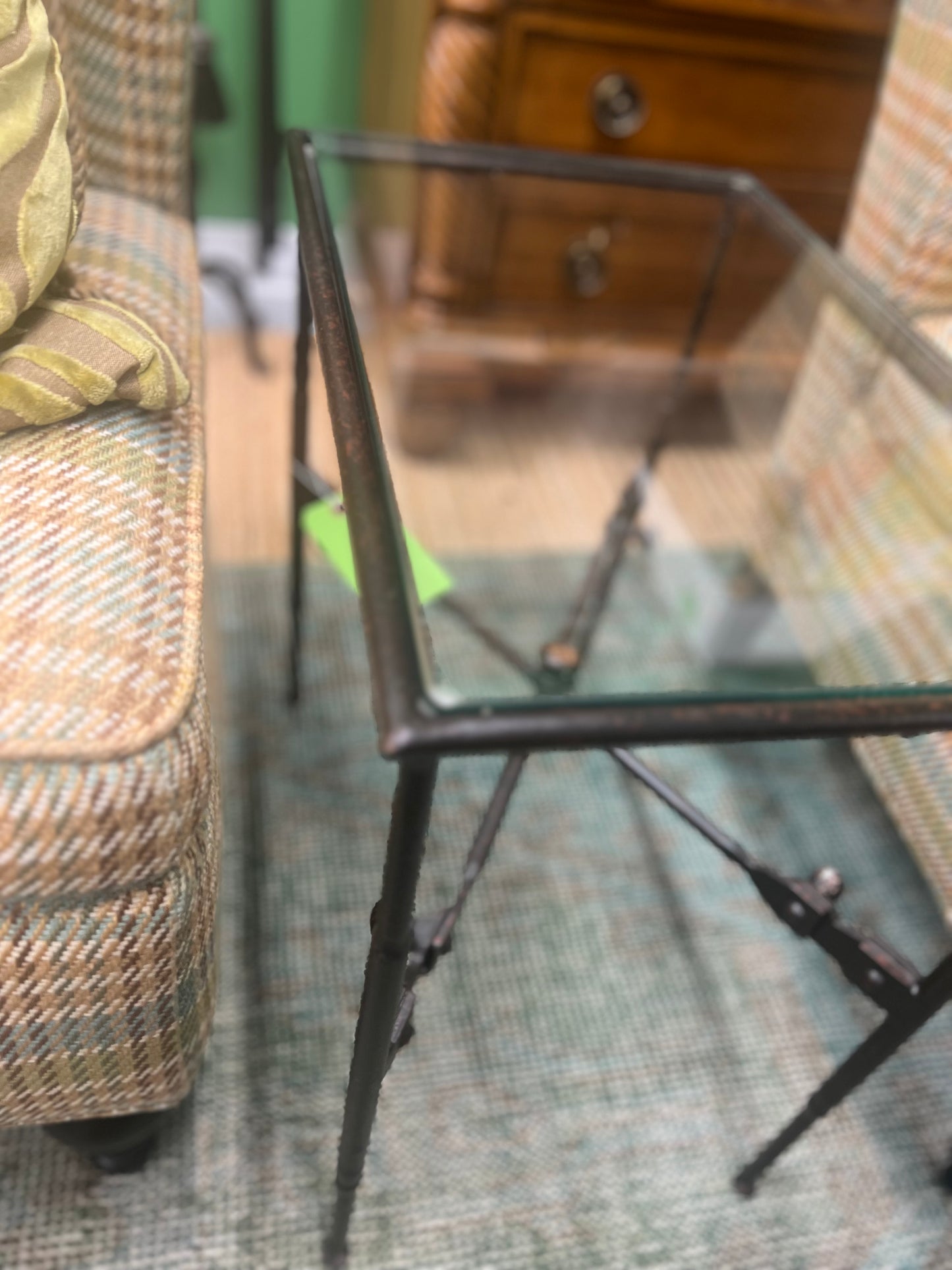 Wrought Iron Small Glass Top Side Table