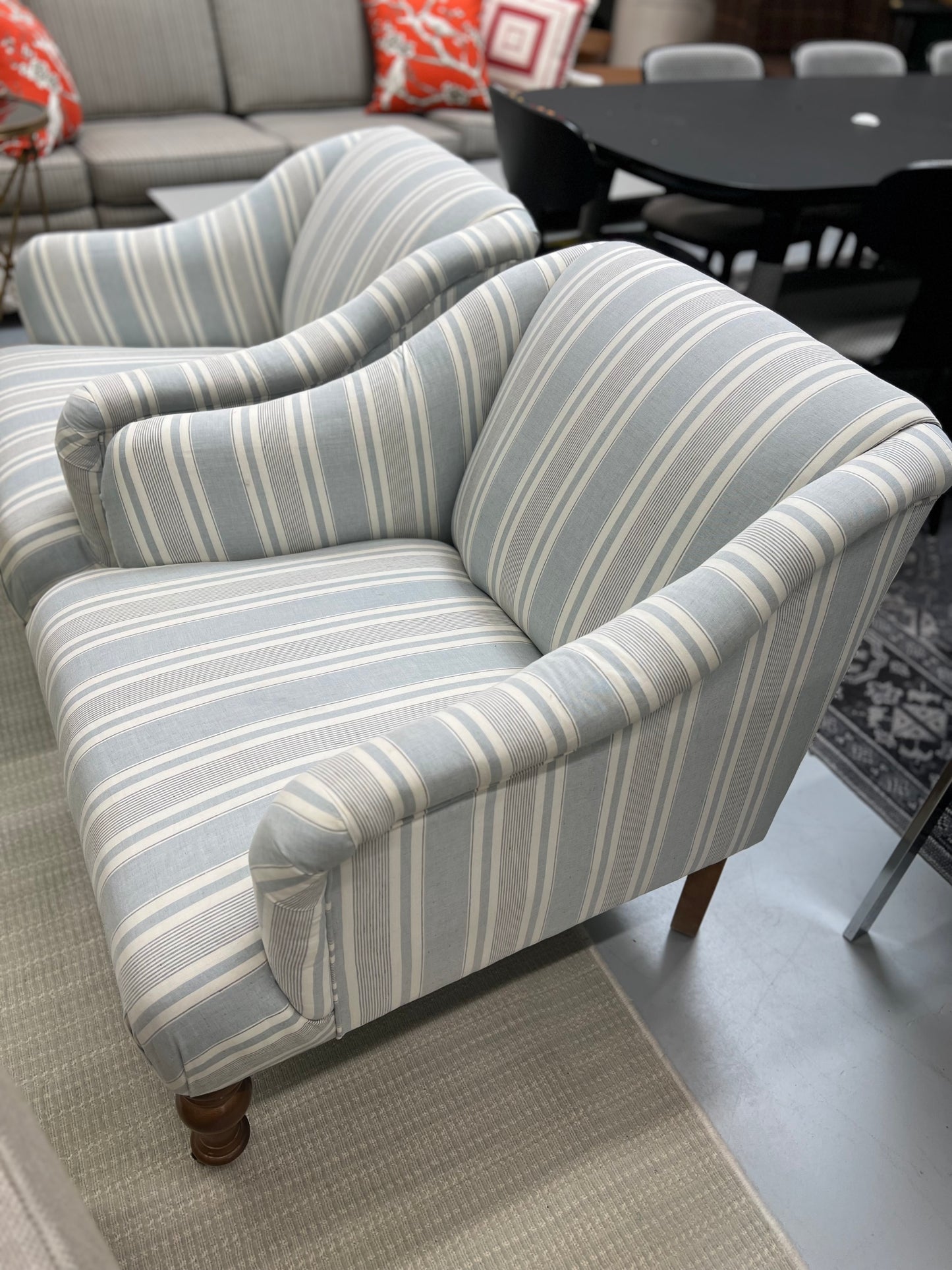 Blue Striped Club Chair On Caster