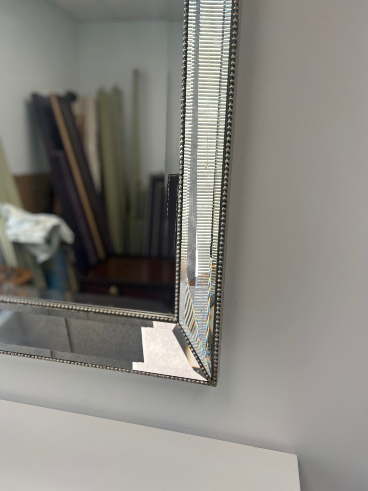 Antique Beveled Beaded Frame Wall Mirror