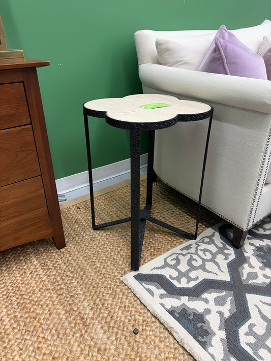 Travertine And Wrought IronClover Shaped Side Table