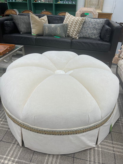 White Velvet Round Ottoman