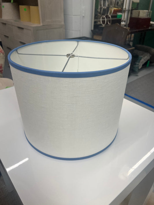 Ivory Drum Shade With Blue Piping