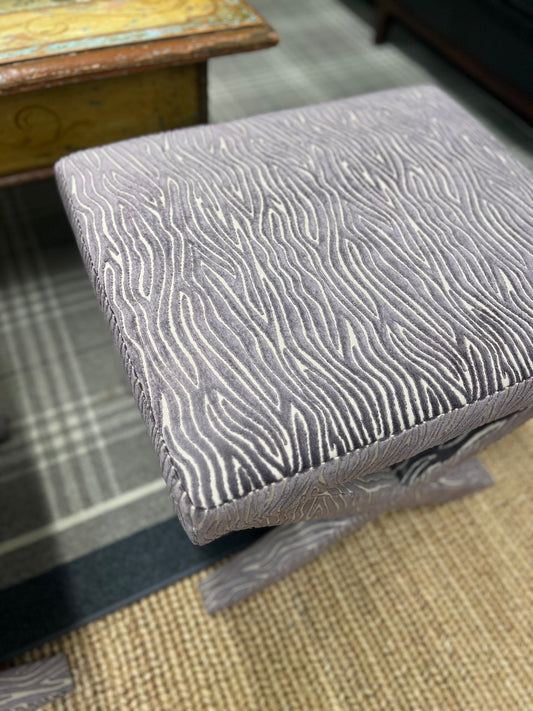 Gray & White Zebra Velvet Bench