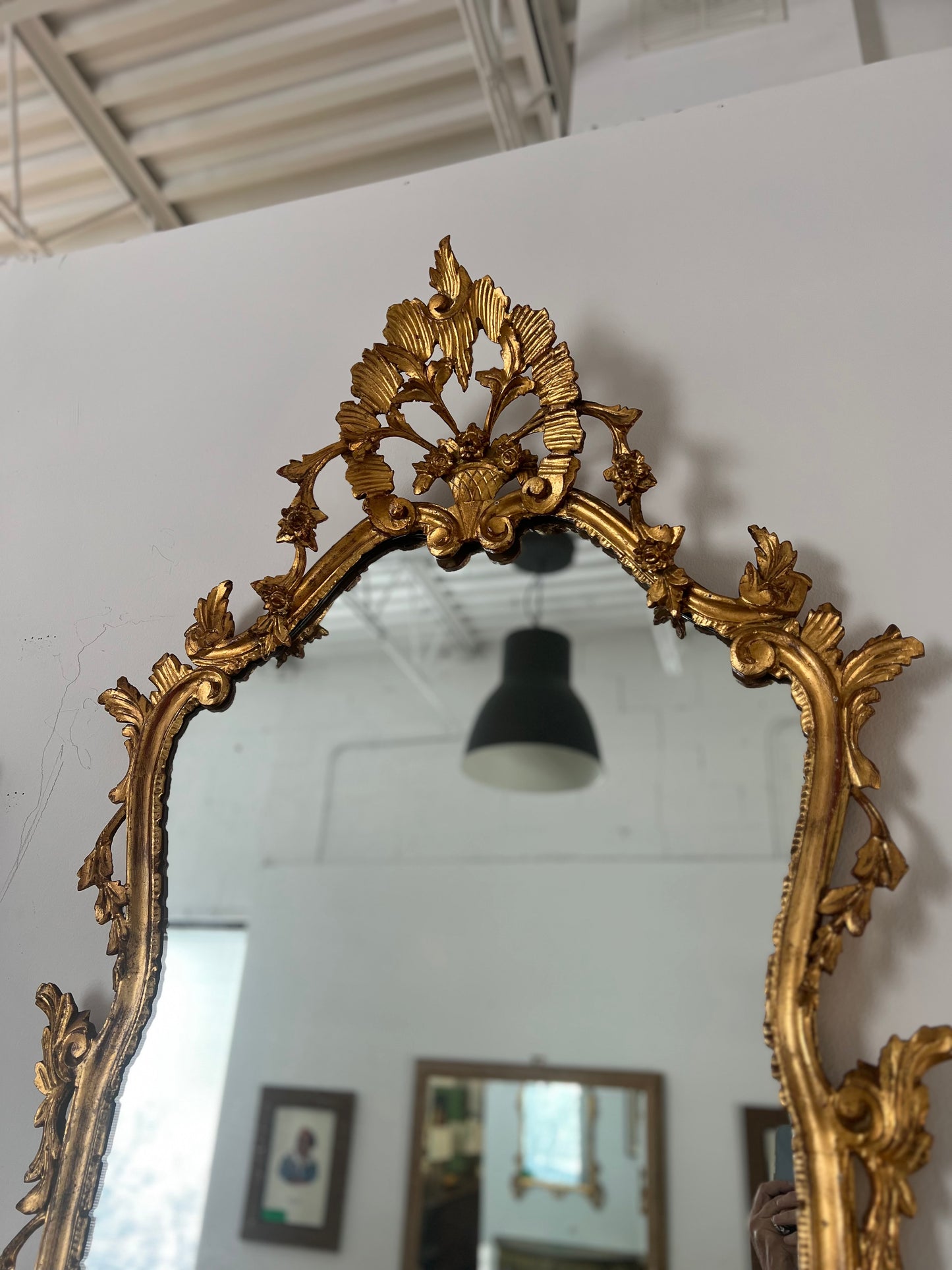 Antique Italian Hand Carved Wood Gilt Mirror In Gold Leaf