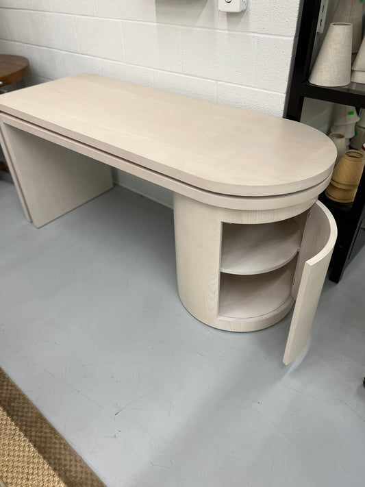 Crate & Barrel Twist Whitewashed Ash Rotating Large Desk With Storage