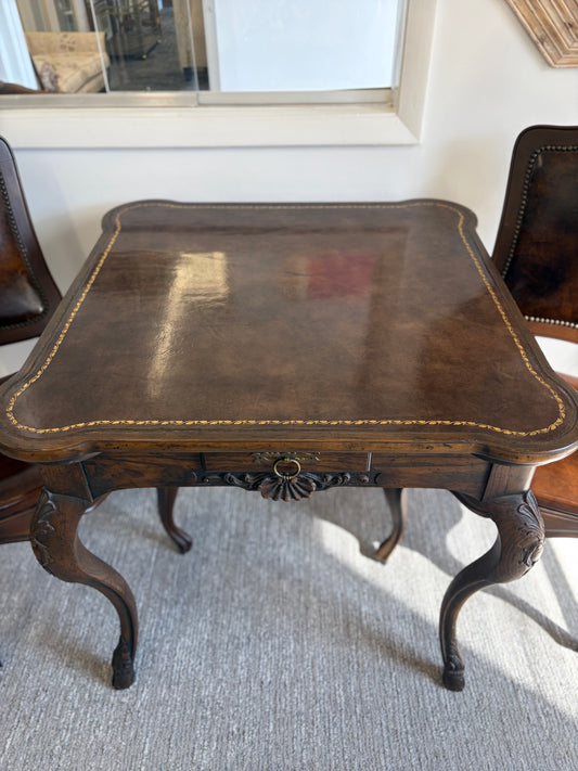 Baker Game Table With Four Leather Chairs